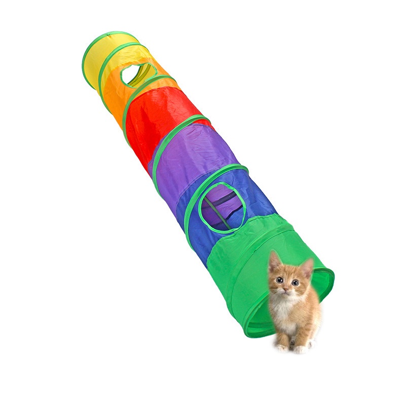 【Yayapet】Mainan Kucing Pet tunnel Kelinci Model Terowongan Lipat Portable 2 Lubang Warna Pelangi