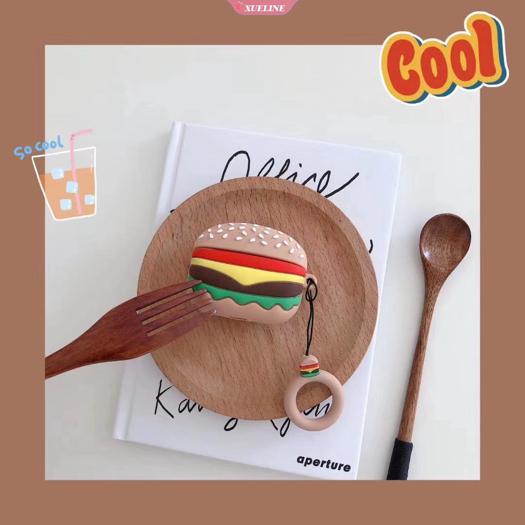 Soft Case Silikon Desain Burger Untuk AirPods 1 2 3 Pro