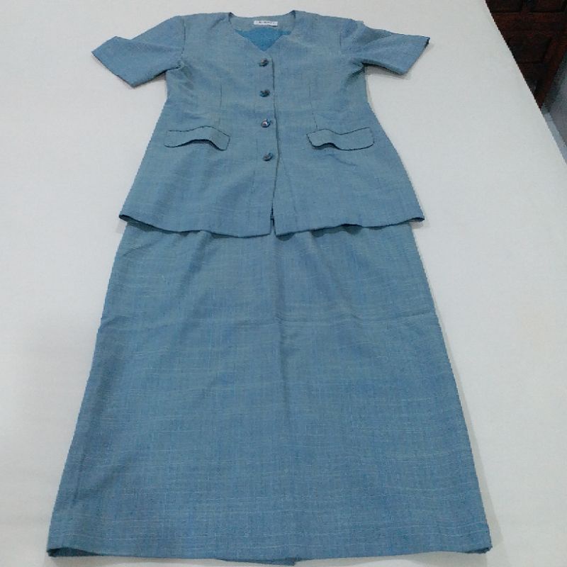 Blazer & Rok Biru Lengan Pendek (1 set) - preloved