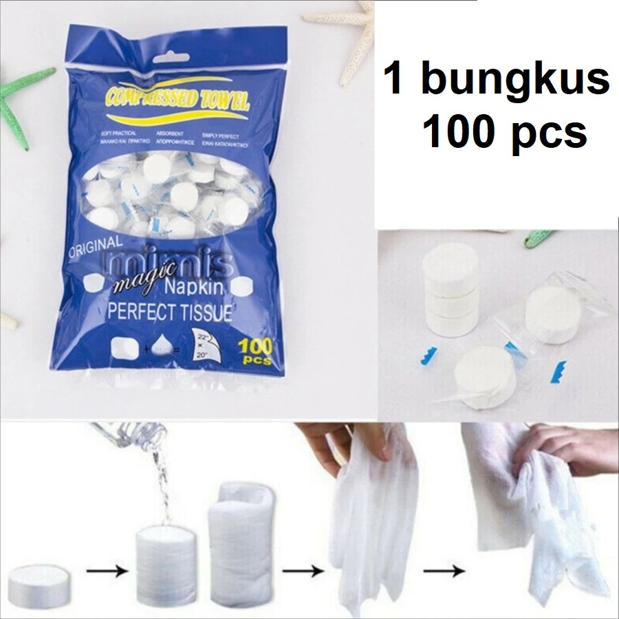 Disposable Compressed Towel Handuk Compressed Portable Tisu wajah  ( 1 bungkus / 100 pcs )