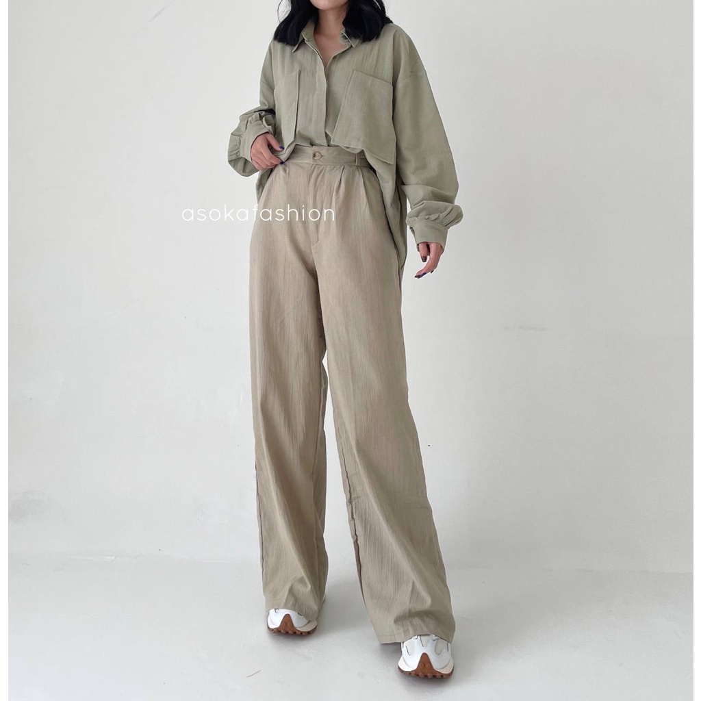 ASOKA Beatrix Pants 1103 - Celana Kulot Linen Crinckle Highwaist I Celana Basic Wanita I Cullote Highwaist