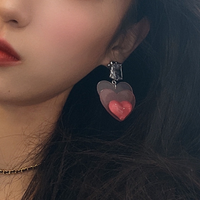 Anting Bentuk Hati Warna Pink Gaya Harajuku Korea