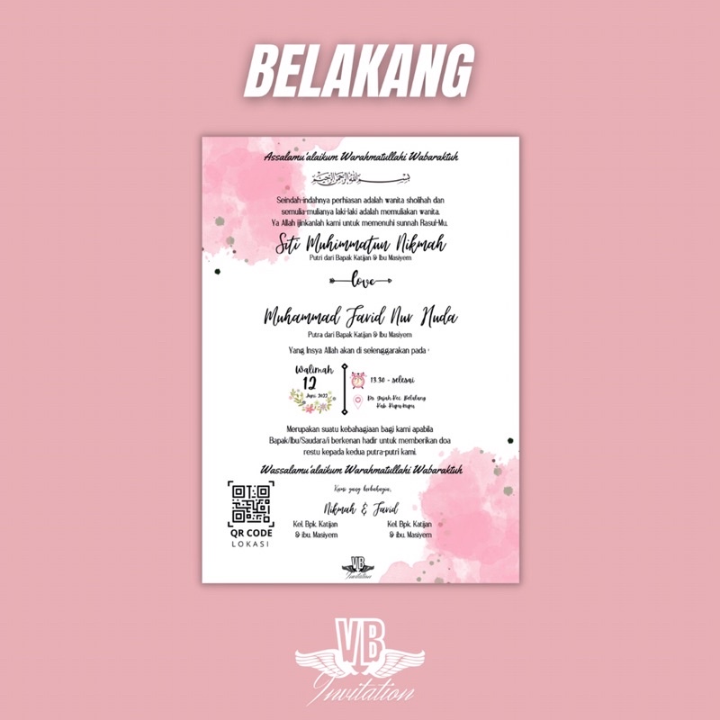 UNDANGAN WEDDING UNDANGAN RUSTIC FLOWER PINK UNIK KERTAS MEWAH ELEGAN MURAH CANTIK UK 13 x 20