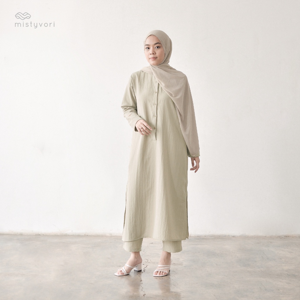Mistyvori Hayya Tunik Oneset Bahan Linen-Mint