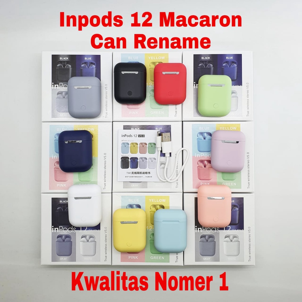 Inpods 12 Macaron Headset Bluetooth i12 TWS Warna Macaron Wireless Earphone Inpods 12 Macaron