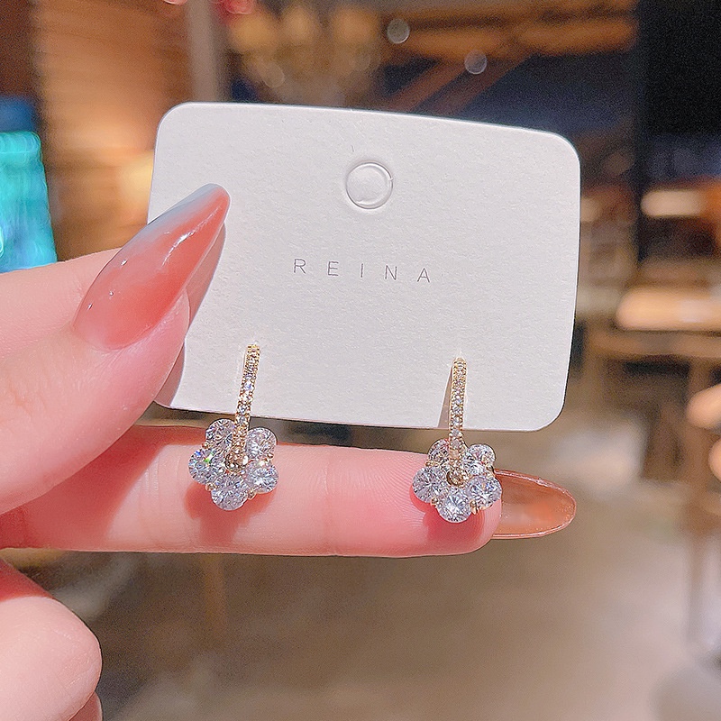 Anting Tusuk silver 925 Desain Bunga Hias Zircon Untuk Wanita