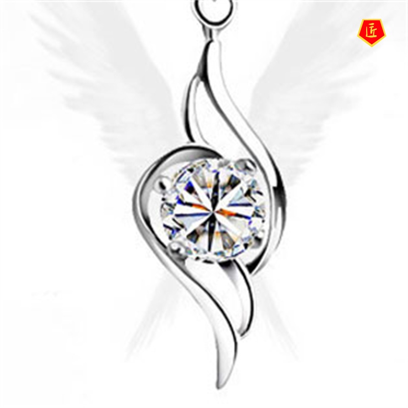 [Ready Stock]Single Wing Diamond Pendant Simple All-Match Women's Necklace