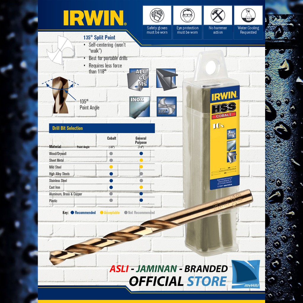 Mata Bor 2 ~ 7 mm Untuk Baja dan Stainless Steel Isi 10 pcs - HSS Cobalt Drill Bits IRWIN