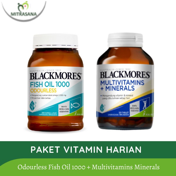 Paket vitamin harian Blackmores odourless fish oil 180 kapsul dan blackmores multivitamin 60 tablet