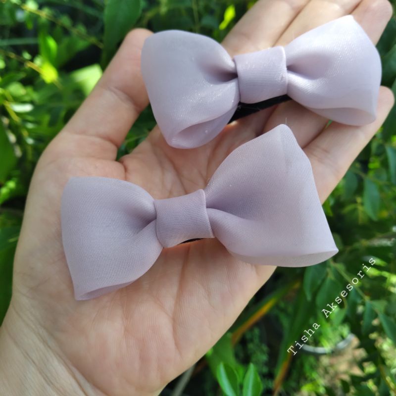 Jepit rambut anak pita sepasang ukuran sedang kain organza dusty purple ~ by tisha