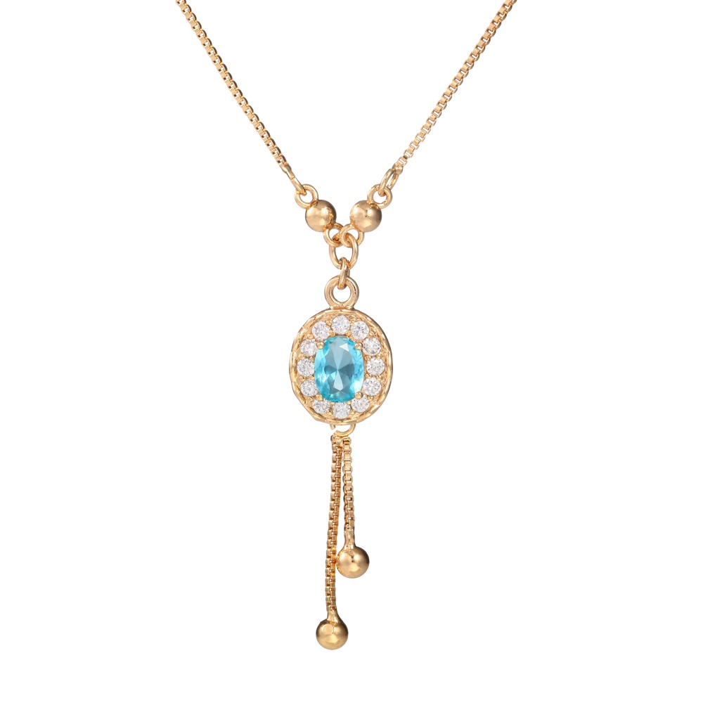 Kalung Titanium Wanita Anti Karat Emas Rumbai Permata Safir Liontin Aksesoris Fashion Perhiasan D508