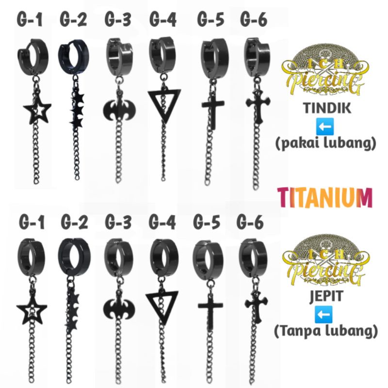 BEST PRODUK Anting Titanium BLACK / Anting Tindik dan jepit / Anting Pria Wanita / Anting Titanium / Anting BTS / Anting KPop / Anting Gantungan / Anting Fake