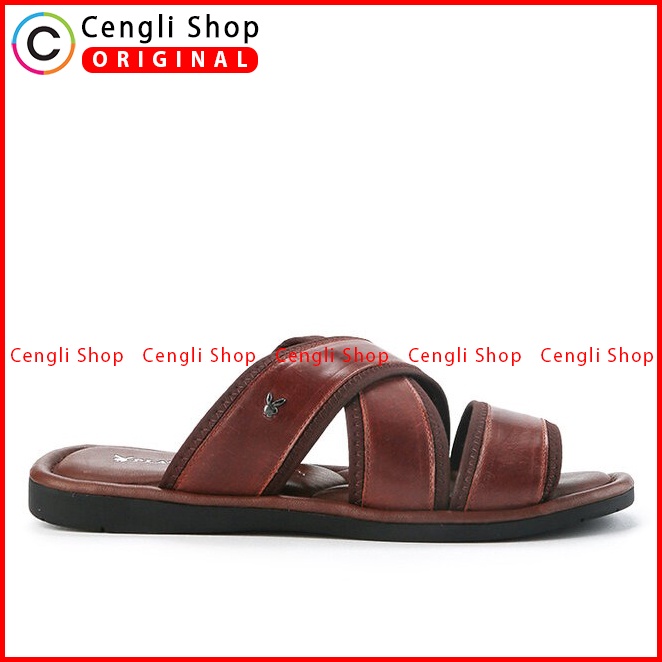 SANDAL SLIDE KULIT PLAYBOY PRIA ORIGINAL CASUAL BRANDED COKLAT PL26