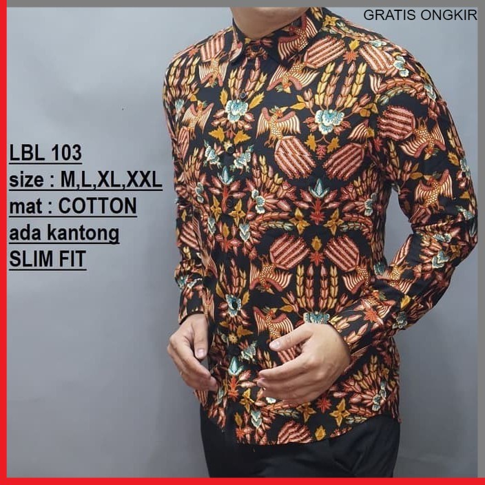 KEMEJA PRIA BATIK LENGAN PANJANG HEM BAHAN KATUN HALUS 40S LBL103 BAJU MODERN MEWAH SLIMFIT SLIM FIT BY PENDEK JAKARTA PLATINUM