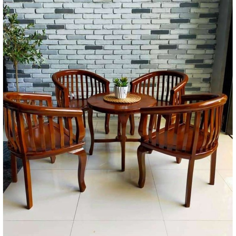 SET KURSI TERAS JATI MODEL MINIMALIS / KURSI TAMU 4 KURSI DAN MEJA JATI