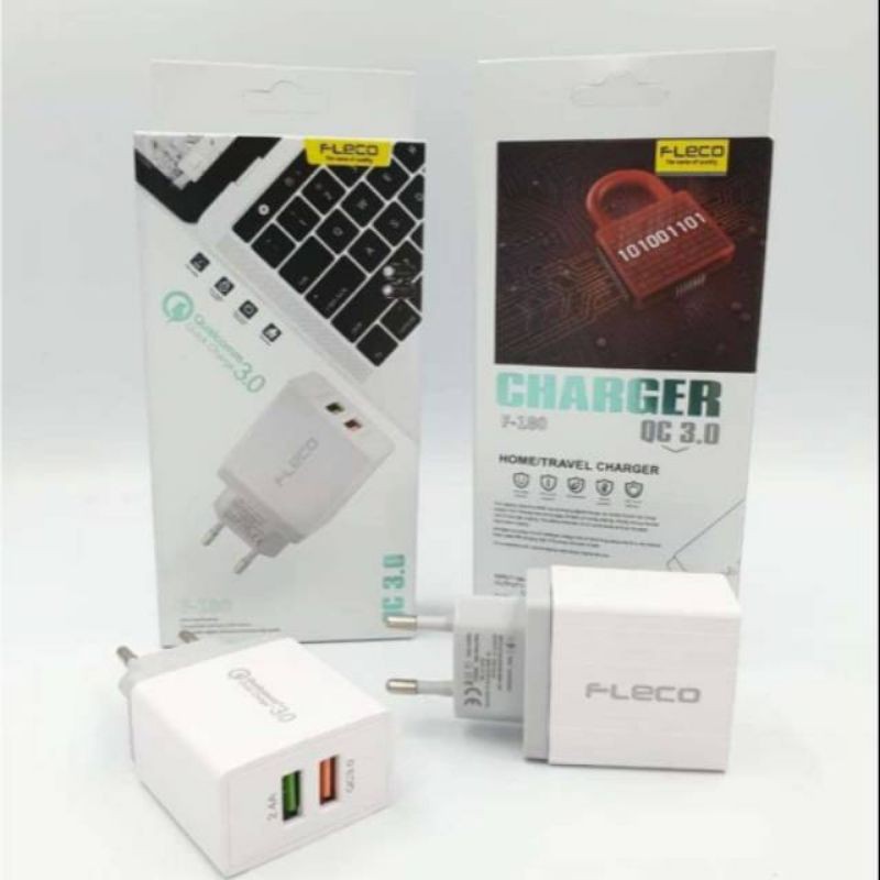 Charger Fleco F-180 Usb Micro Fast Charging QuickCharge 3.0 Quallcomm 2 USB