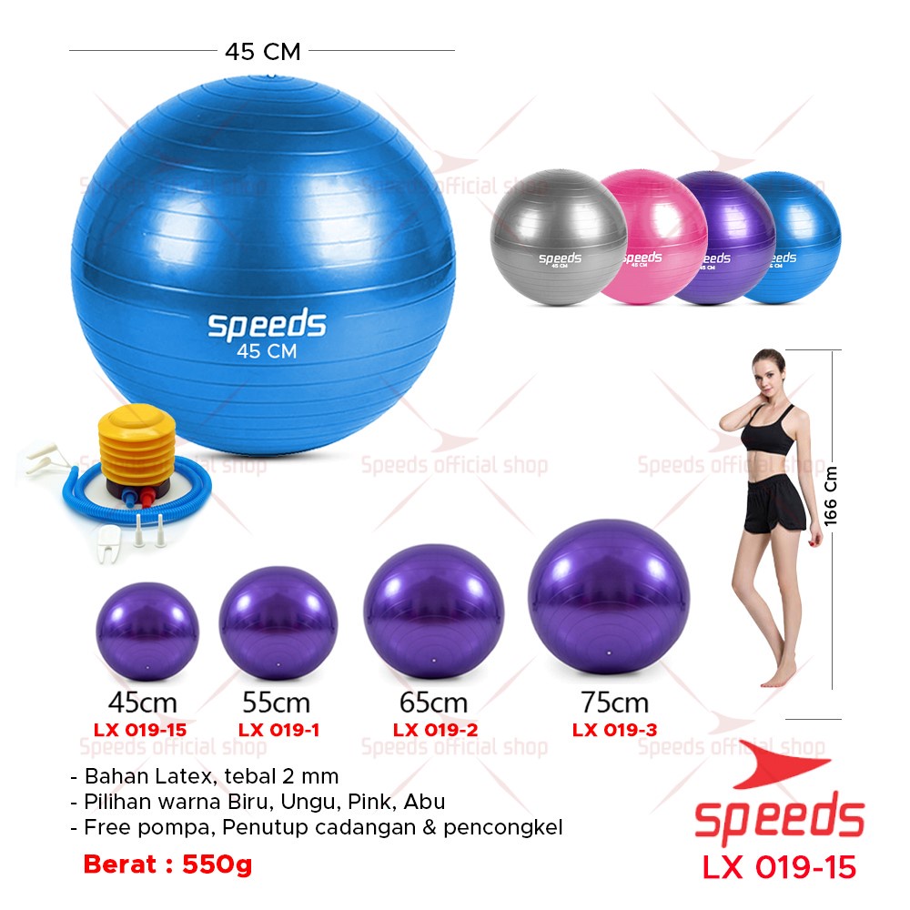 SPEEDS Gymball tebal fitness 45 cm Bola Gym Bola yoga alat olahraga pregnant (Bonus Pompa) 019-15