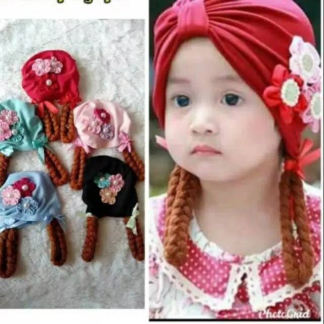 turban bayi kepang bunga