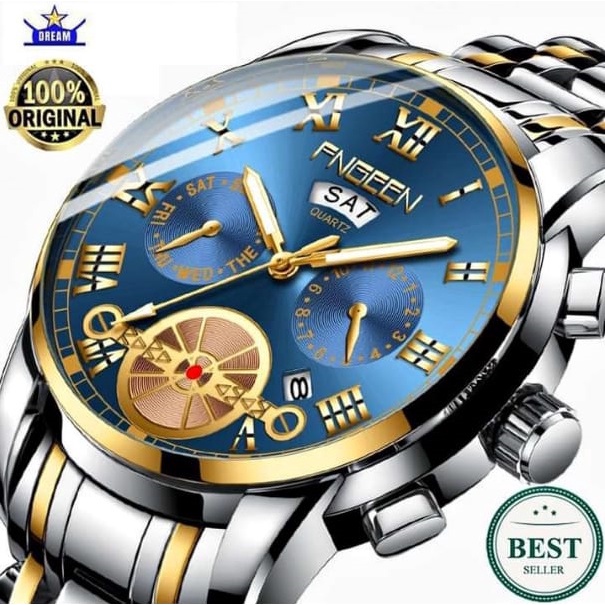 COD Jam Tangan Pria Arloji Tali Besi Anti Air Original Luxury Stainless Steel FNGEEN 4006 Free BOX