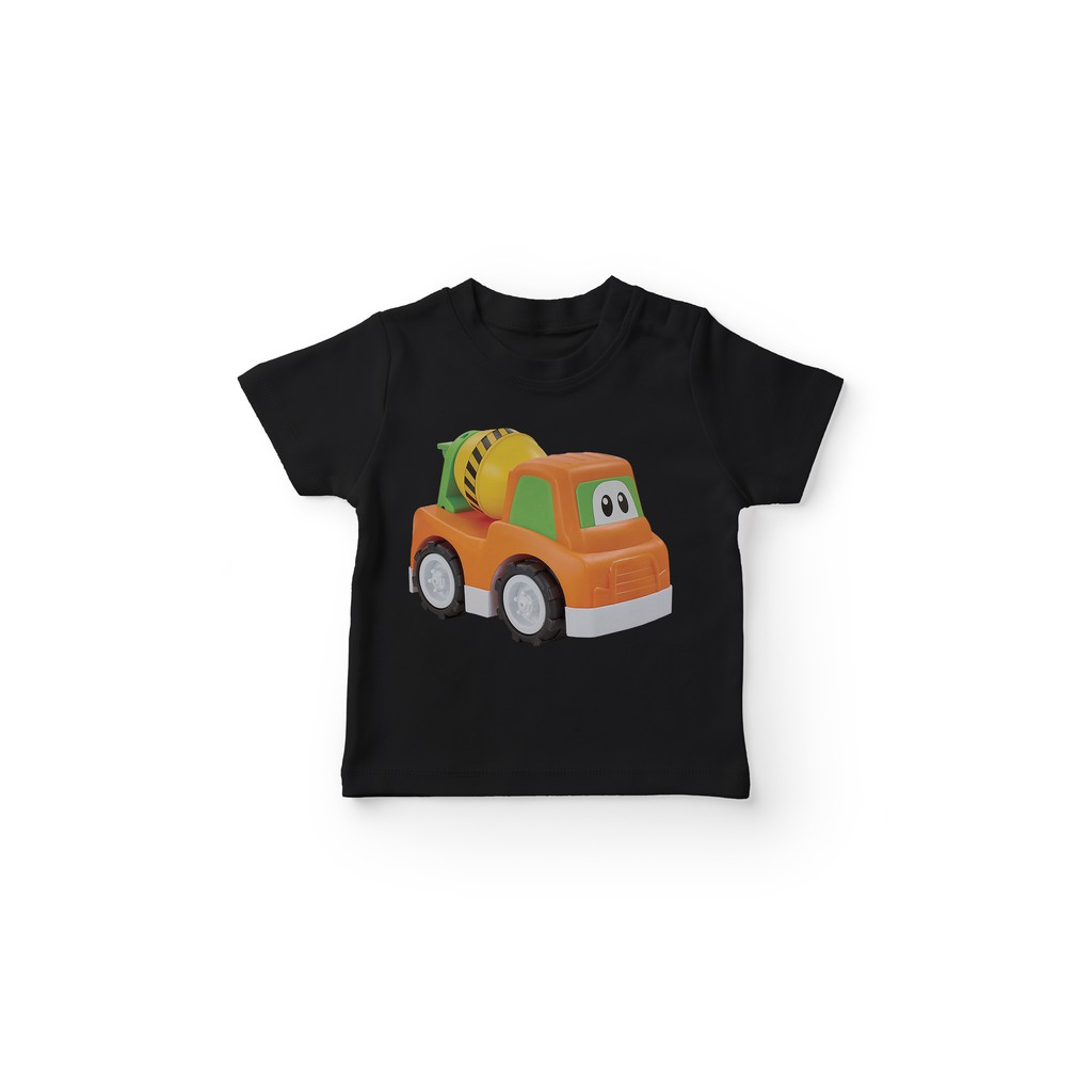 GKAHTM201 Kaos Anak Gambar Mainan Truk Molen Kartun Baju Anak Lengan Pendek Bahan Katun 30s Hitam