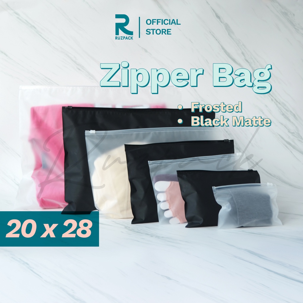 [20 x 28CM] Zipper Bag Frosted Pouch Mika Kantong Plastik Baju Travel Matte Polos Portable Zip Lock