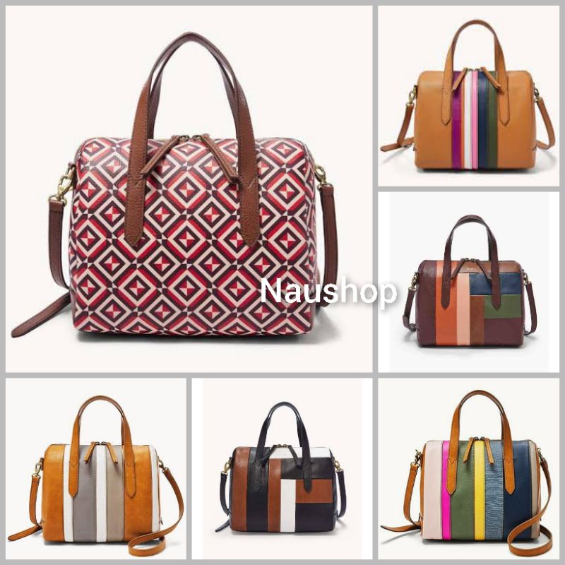 Tas Sidney / Sydney Satchel - SS - Red Navy Bright Natural Neutral Colorblock Light Patchwork Stripe