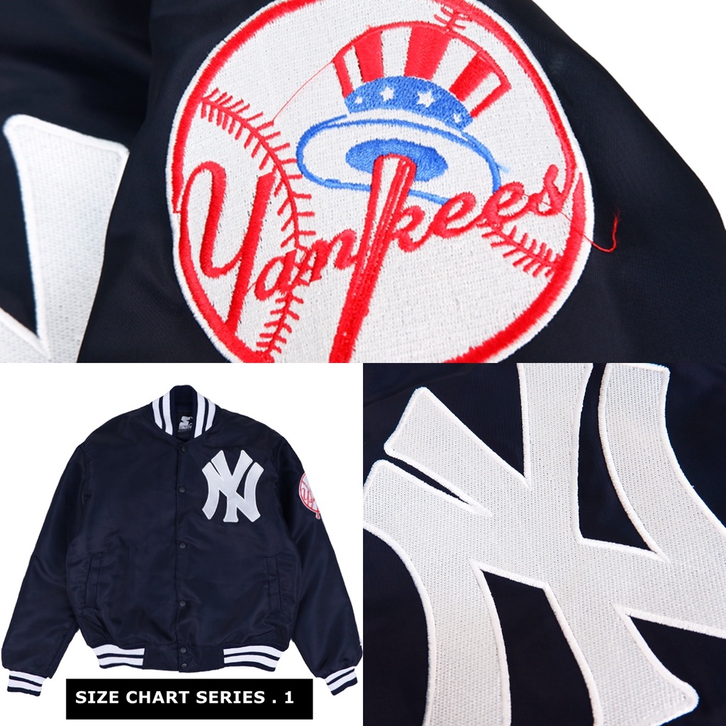 VARSITY JAKET VINTAGE SATIN MLB YANKEES NEW YORK MAJOR LEAGUE BASEBALL NY LOGO FULL BORDIR TAG LABEL STARTER