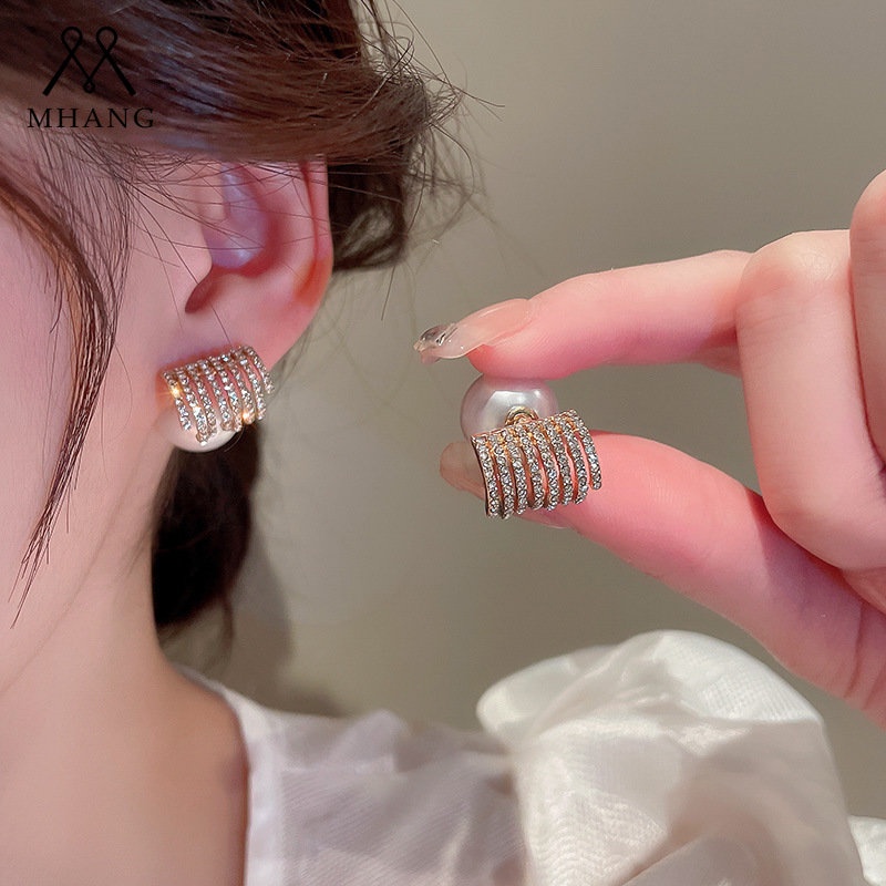 Anting Tusuk Gantung Bahan Metal Hias Mutiarazircon Gaya Vintagemewah Serbaguna Untuk Wanita