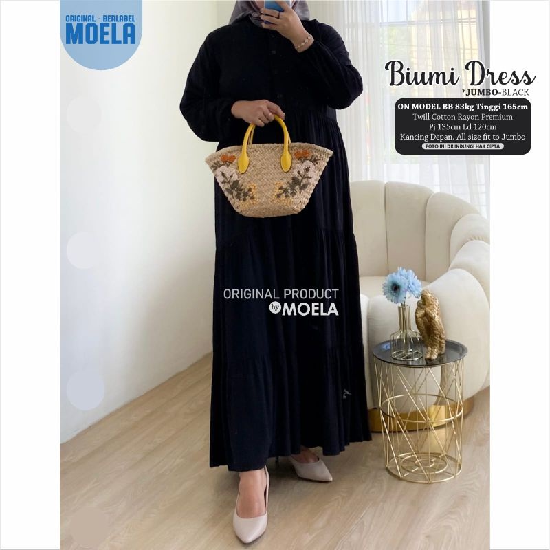 Biumi Dress Gamis Polos Jumbo Allsize Busui Premium Twill Catton Rayon Original Ori Moela Berlabel-Biumi black