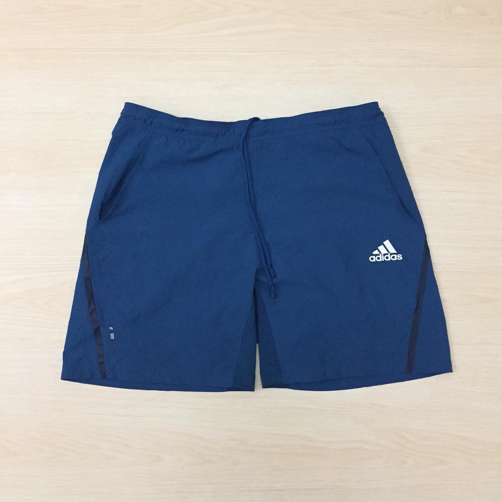adidas celana pendek pria olahraga running pinggang karet tali warna biru kondisi second harga murah