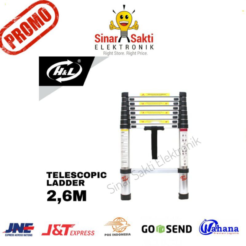 Tangga Lipat Teleskopik 2.6M Aluminium Single Telescopic Ladder 2.6 M Murah