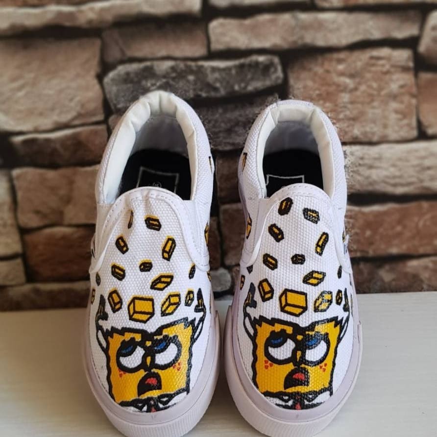 SEPATU VANS SPONGEBOB KUNING PUTIH KIDS JUNIOR HITAM KADO ANAK KECIL TK SD COWOK CEWEK LUCU Murah