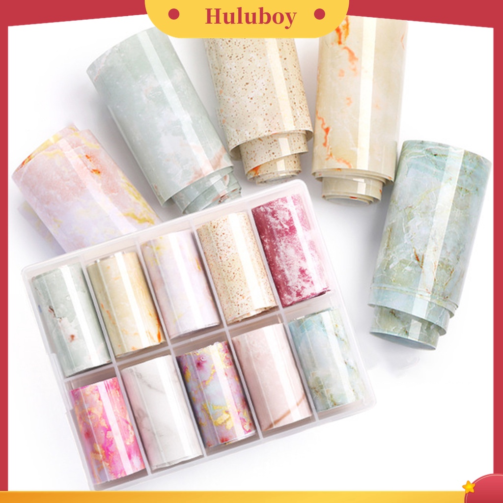Huluboy Huluboy♡ 10 Rol / Kotak Stiker Kuku Motif Print Warna-Warni Bahan PVC Untuk Aksesoris Manicure Wanita