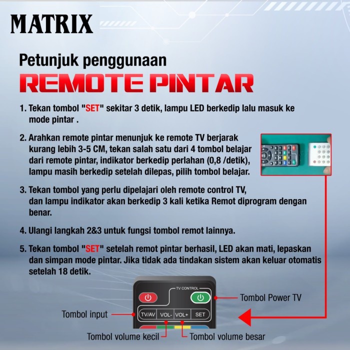 Remot Pintar Matrix /Remote untuk Set Top Box &amp; Receiver Parabola