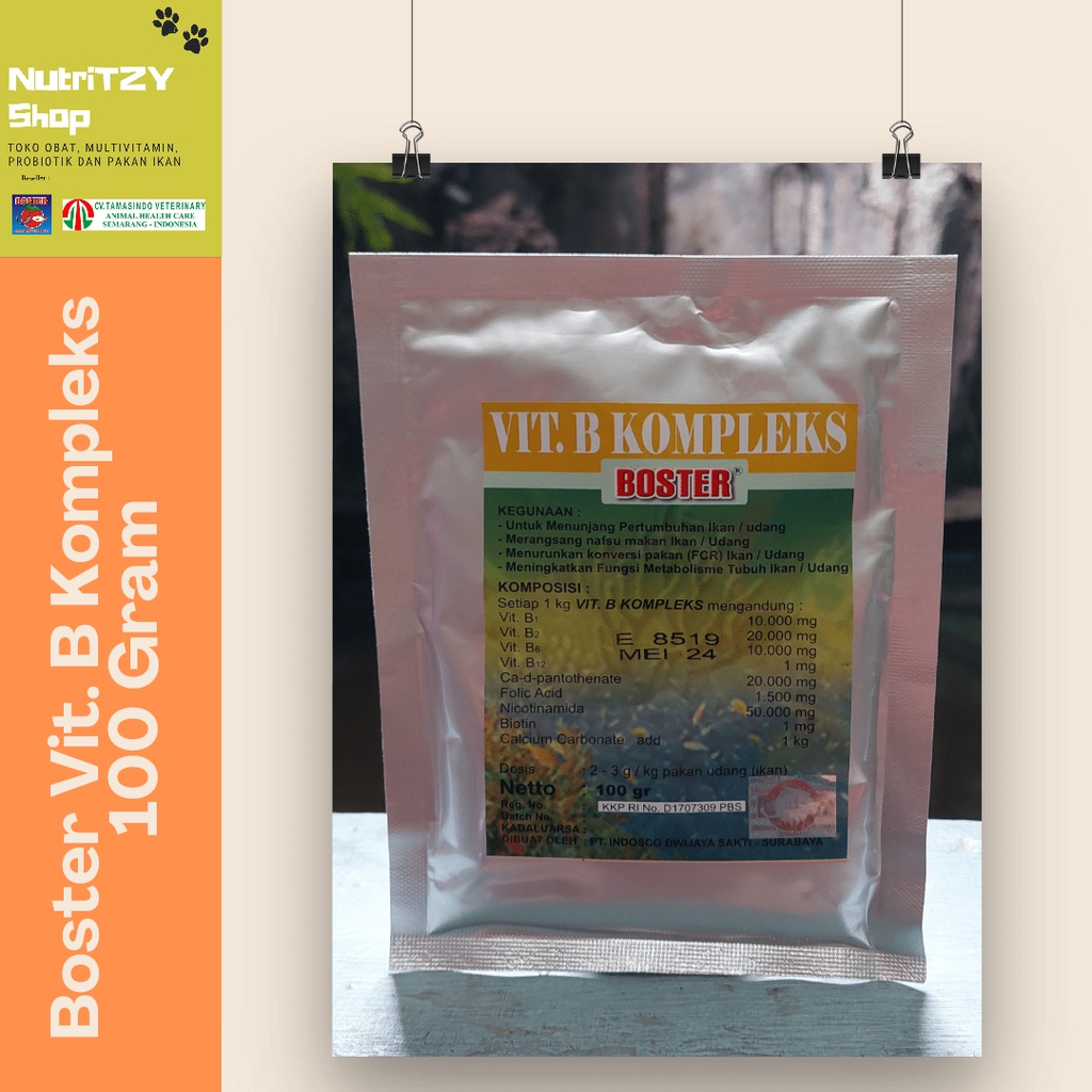 BOSTER VITAMIN B KOMPLEK IKAN Vitamin Ikan Serbuk 100gr + BUBBLEWRAP / KARDUS