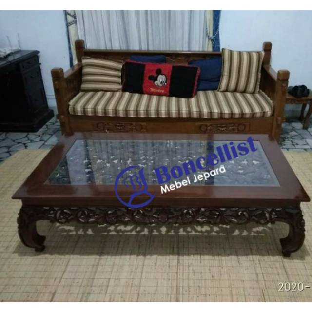 Meja tamu besar ukir ketapang kayu jati jepara