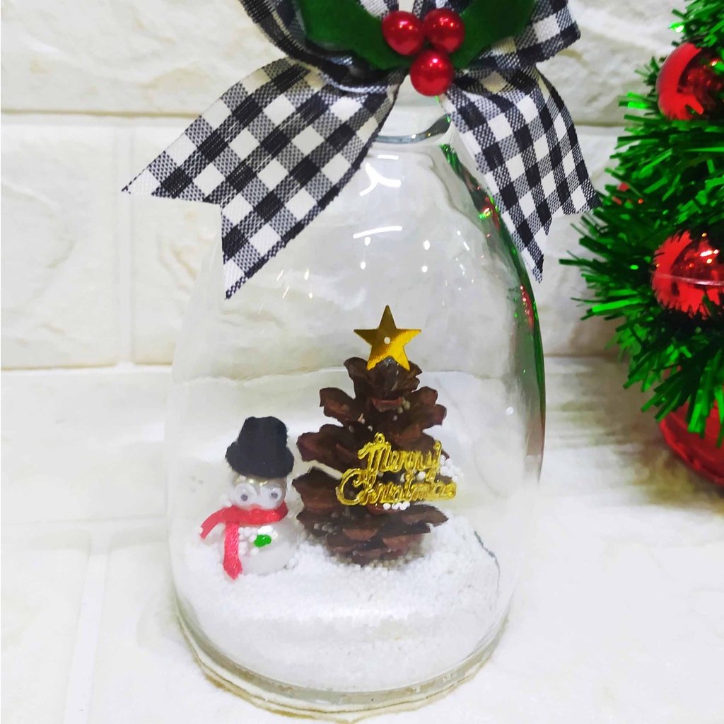 Tempat Lilin Kaca Little Snowman + lilin Mini - Candle Holder Natal