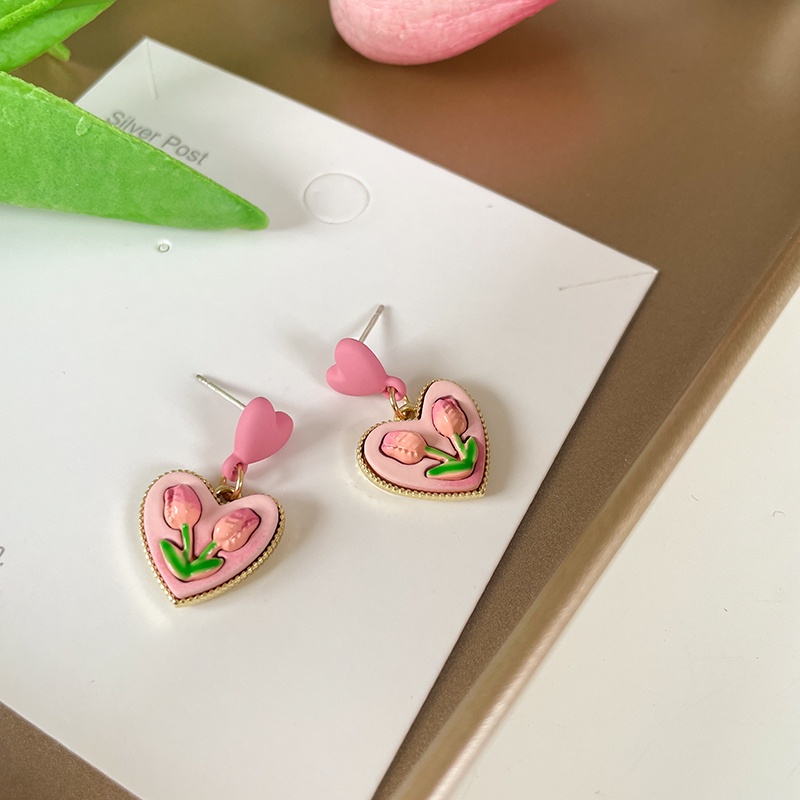 Anting Bentuk Hati Tulip Warna Pink Untuk Aksesoris