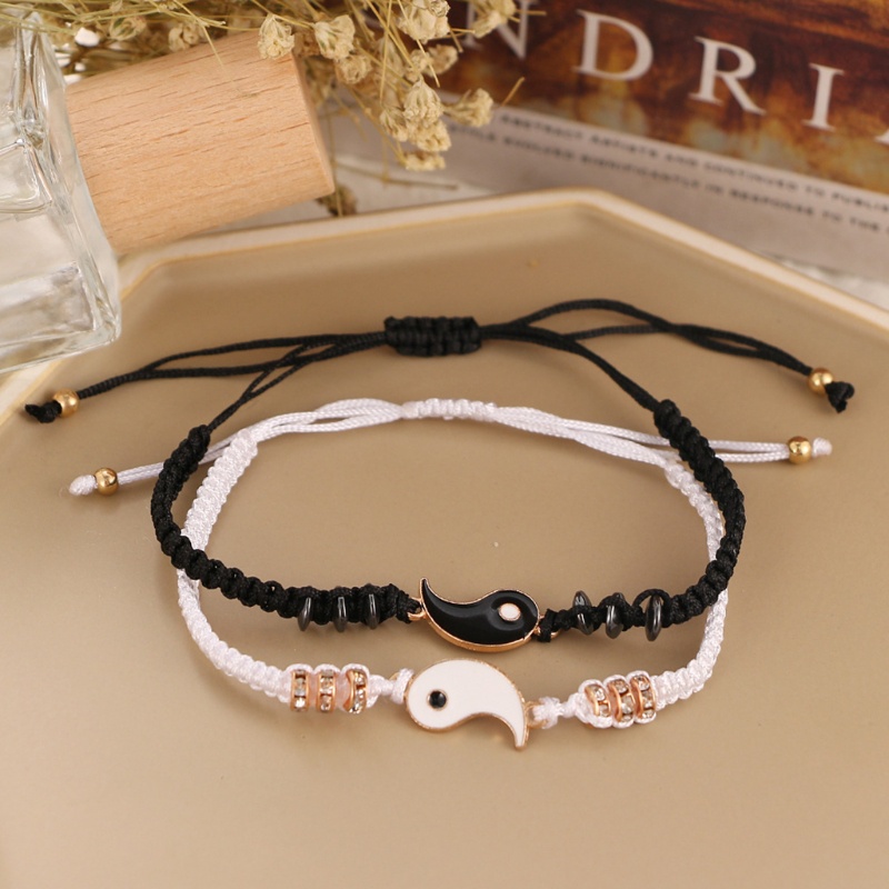 Siy Gelang Persahabatan Strap Kepang Bandul Desain Yin Yang Adjustable Untuk Priawanita