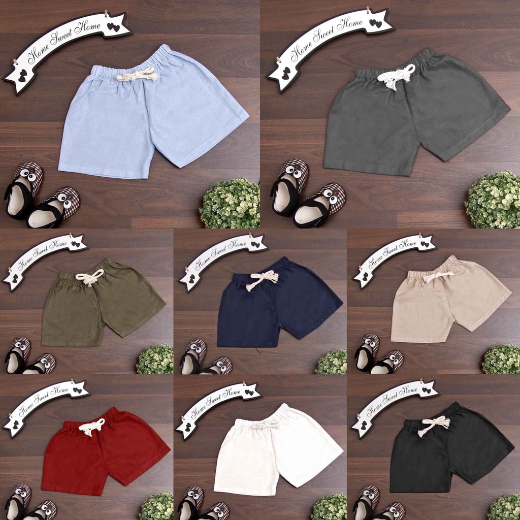 Jikialiang - CELANA PENDEK ANAK UNISEX POLOS USIA 1-12 TAHUN BAHAN KATUN LINEN