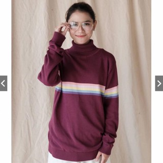 Sweater Turtleneck Rainbow  Rajut  Baju  Wanita Baju  