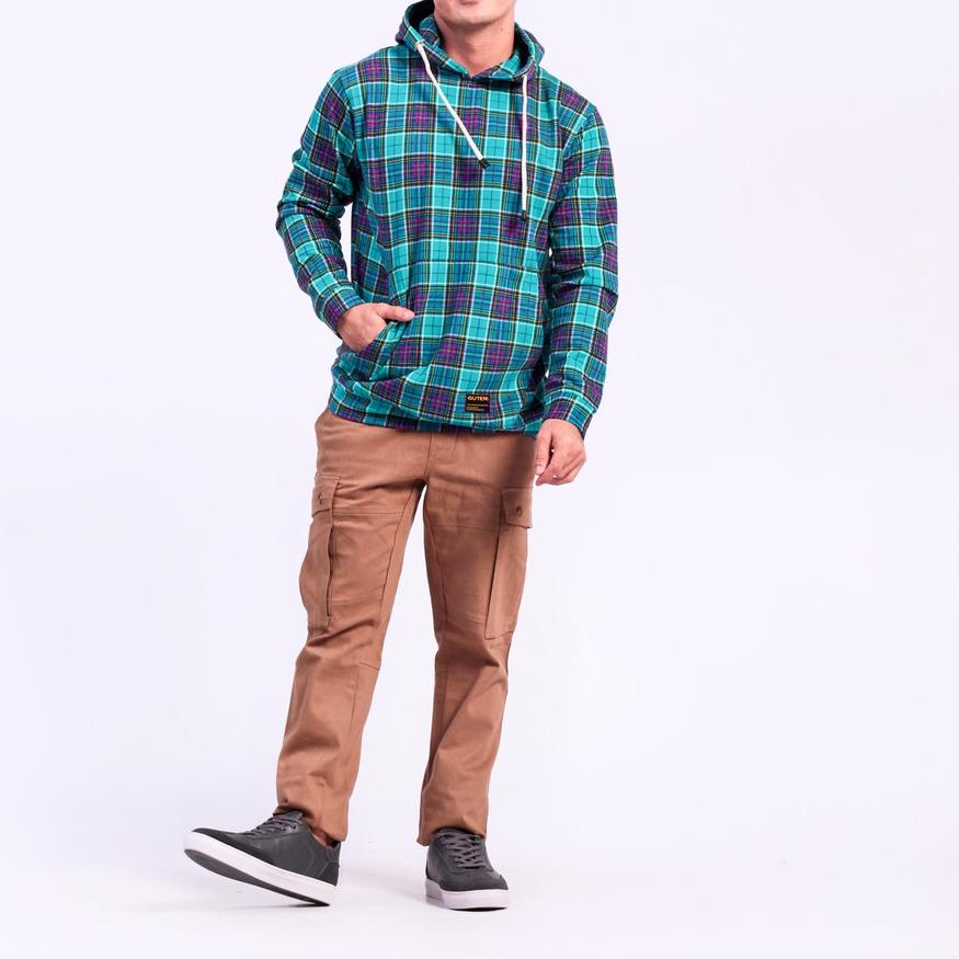 Barris Green Flannel Hoodie - Jaket Flannel Pria Guteninc