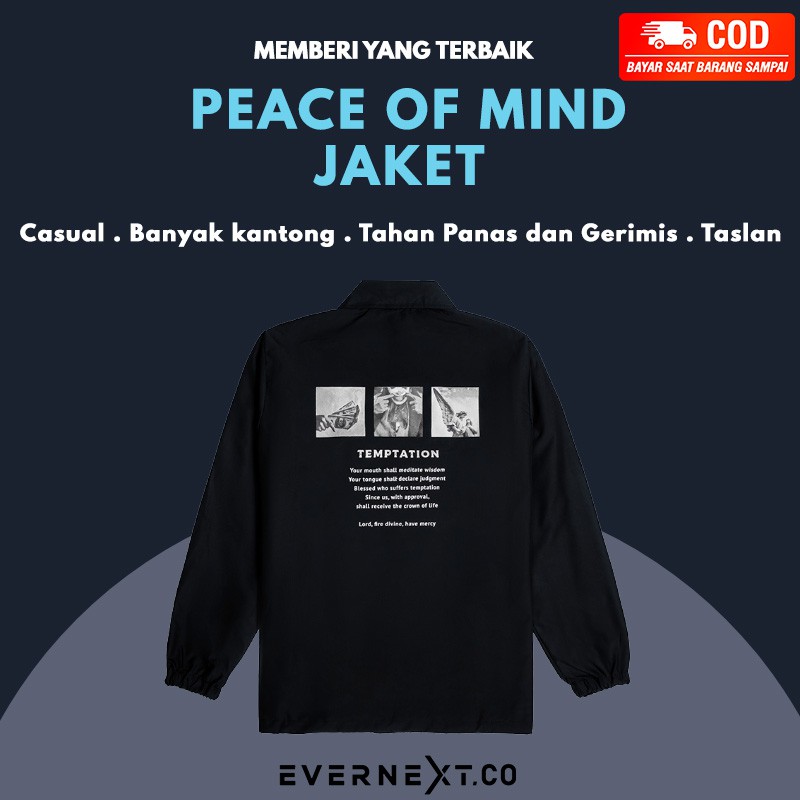 Jaket Coach Pria PEACE OF MIND adem Anti Panas Anti Gerimis Bahan Taslan L XL XXL Outdoor Casual Santai Jalan Kampus Kantor Kuliah Keren COD