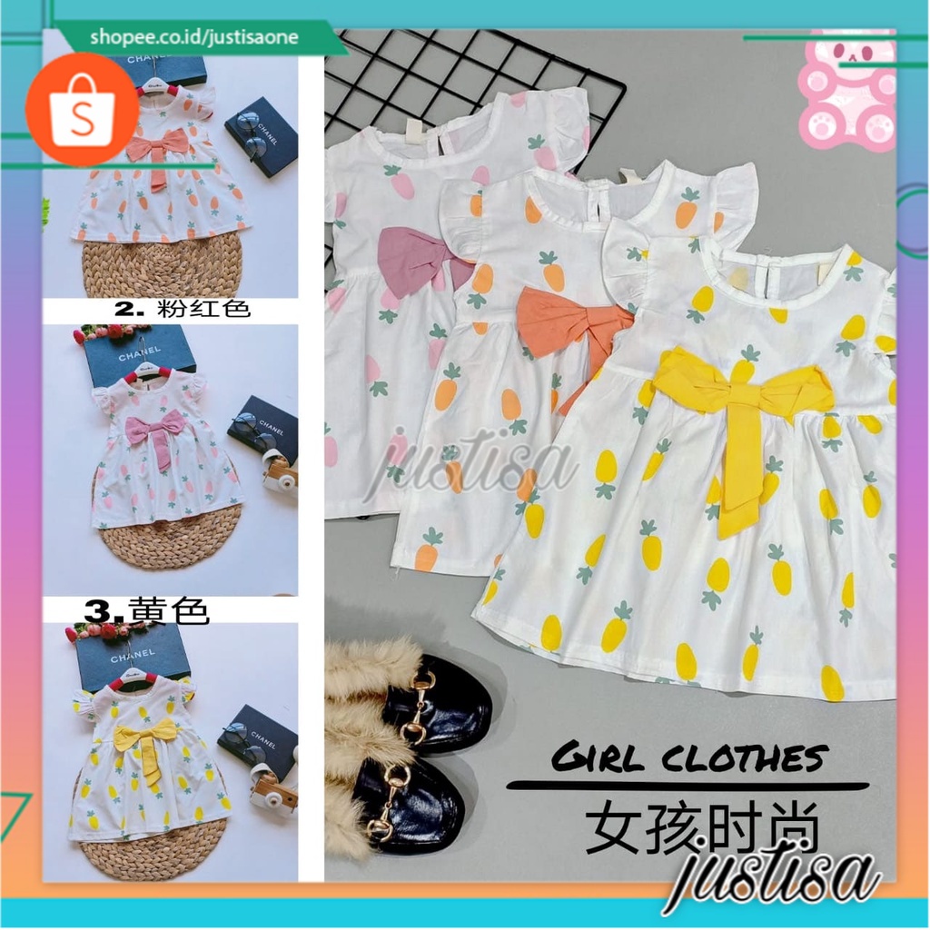 Promo !! Dress  anak perempuan import/dress cute many carrot ribbon mini import ukuran 6bln-2thn (kuning,pink,orange)