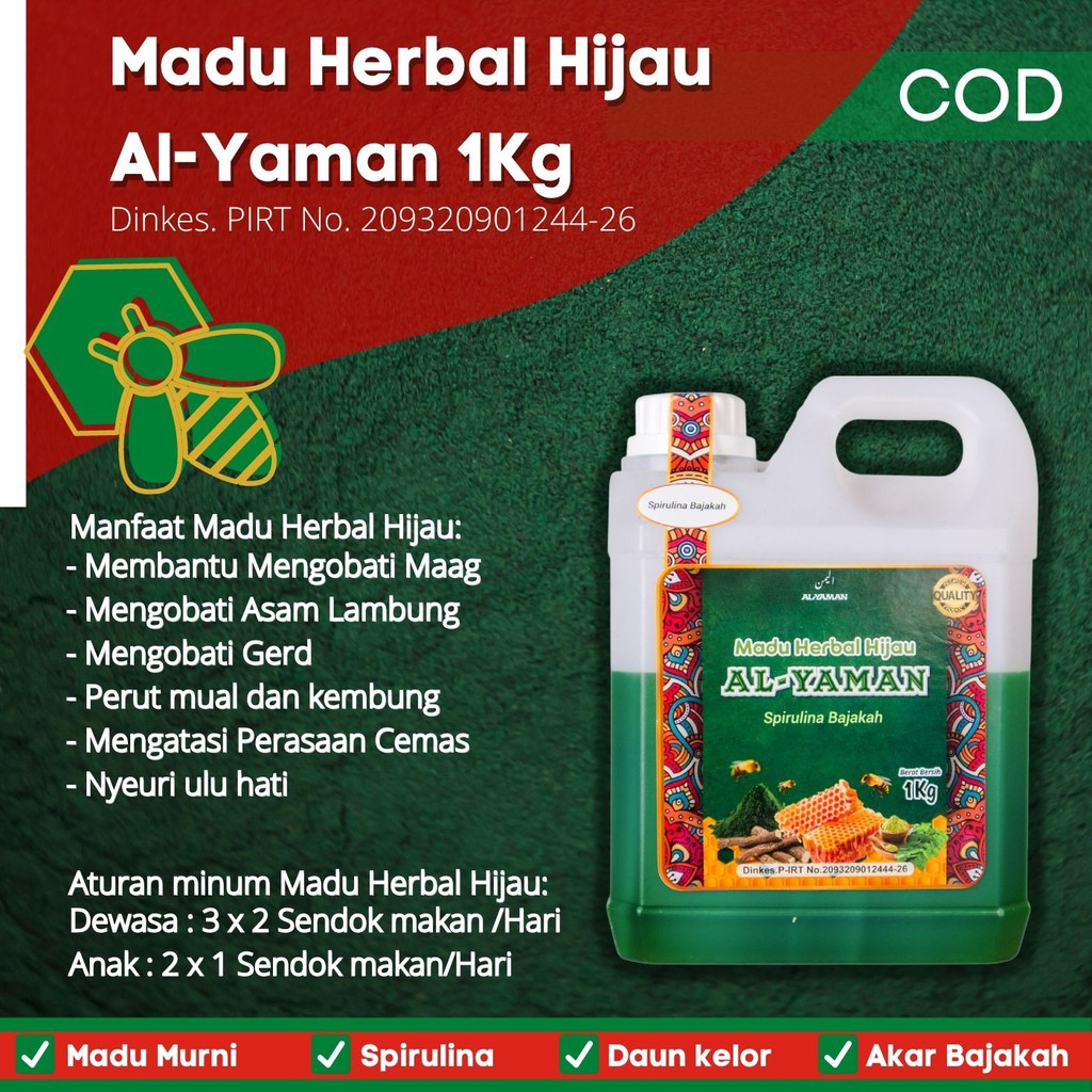 Al-Yaman Madu lambung Herbal Hijau 1kg Spirulina Bajakah Mengobati Asam Lambung Ampuh