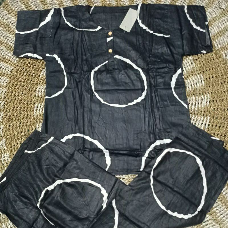 PREMIUM BAJU TIDUR PIYAMA PAJAMAS ONE SET RAYON VISCOSE TIE DYE MOTIF-Hitam