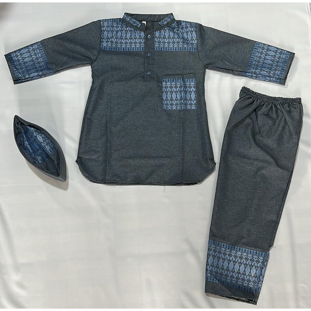 Fashion Pakaian Setelan Baju Koko Baju Muslim Anak Motif Pakistan Songket Madinah Mas Lengan panjang - Usia 3 - 4 tahun