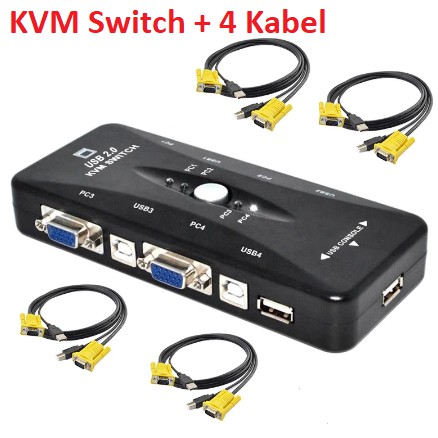 KVM Switch 4 Port USB 2.0 Support Sharing Printer