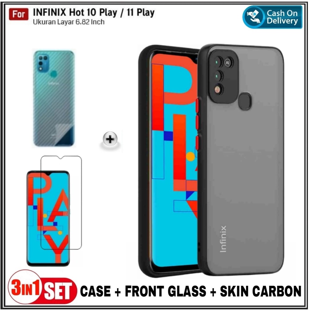 PAKET 3IN1 CASE 3IN1 Infinix Hot 10 Play , 11 PLAY , 10S , 10S NFC , 10T Hard Soft My Choise Armor Matte Bumper Aero Dove Acrylic Shockprooft Transparent Matte Casing Hp Cover DI ROMAN ACC