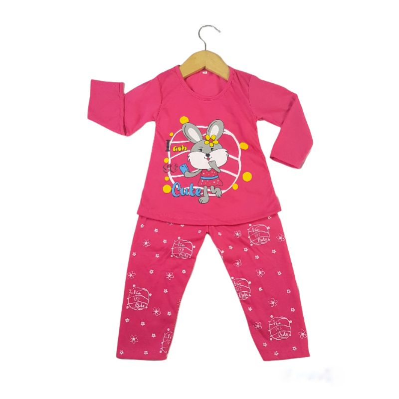 SETELAN SIKUNING PAKAIAN BAJU ANAK PEREMPUAN 2-7 TAHUN MOTIF RABBIT SO CUTE